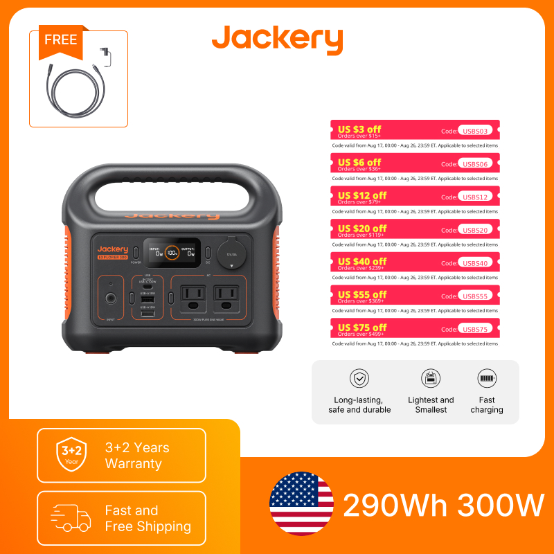 Solar Emergency Charger - 잭커리 휴대용 파워스테이션 익스플로러 300뉴(5M 연장